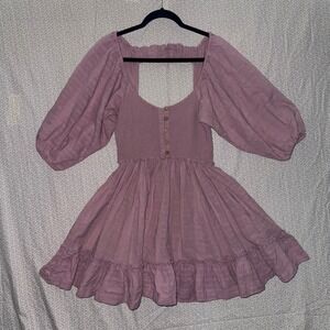 Free People Violet Smocked Square Neck Puff Sleeve Mini Dress Size S